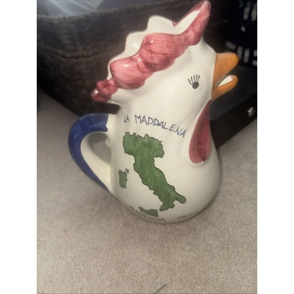 Whimsical Hand Painted Made In Italy Chicken Pitcher, 8 Inches Tall - Picture 2 of 3